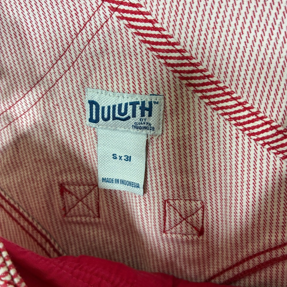 Duluth Trading Womens Railroad Gardening Overalls Size S x 31 Red Stripe Bibs - Picture 3 of 13